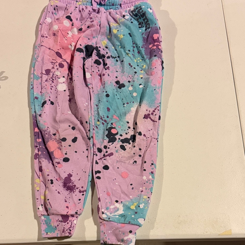 Justice Kids Paint-Splatter Joggers in Pink, Teal & Purple